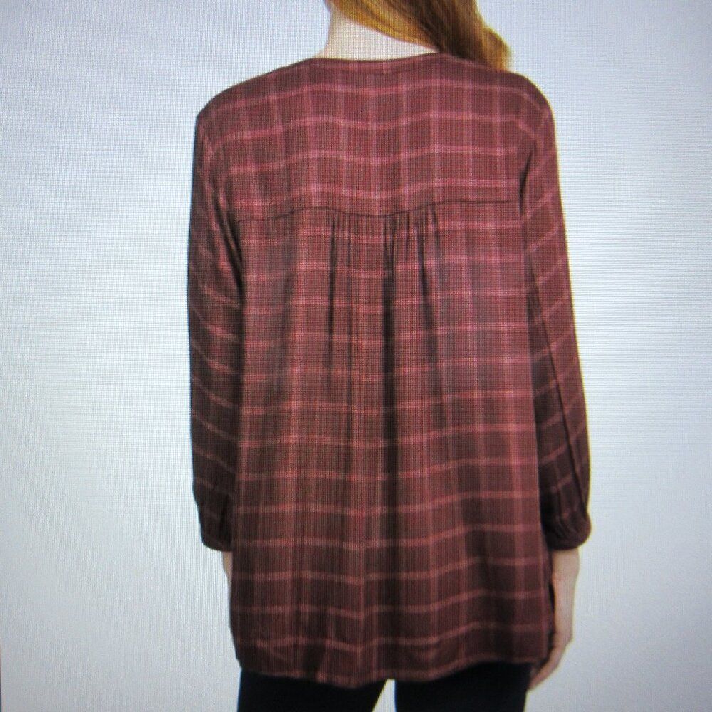 WRANGLER Brown Rust Plaid Blouse Womens Size M (8-10) Popover Top Shirt NWT - Picture 3 of 13